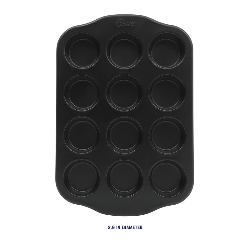 Oster Teston 12 Cup Carbon Steel Muffin Pan - Matte Black - Color Label