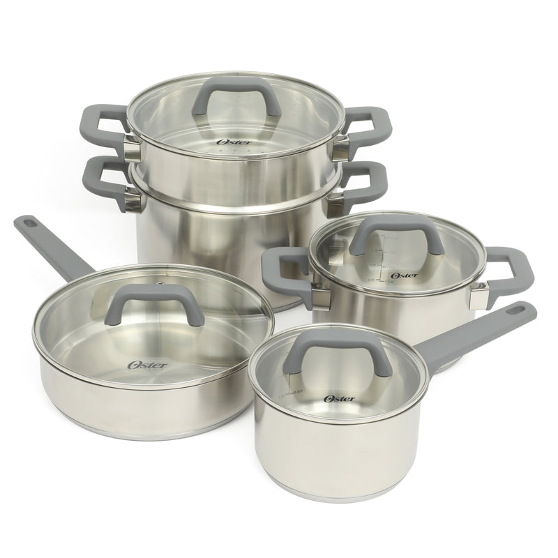 Oster Beauford 9 pc Stainless Steel Cookware Set - Soft Touch Handle - Gift Box