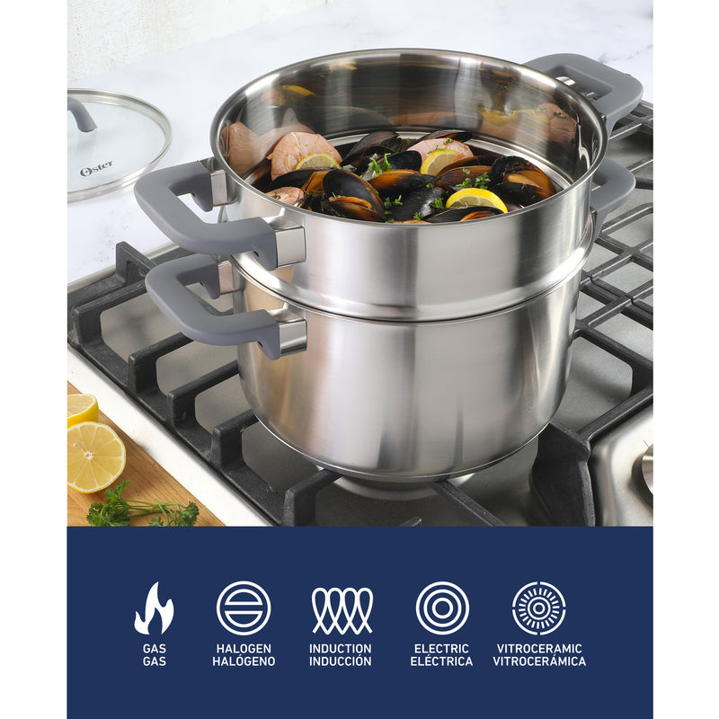 Oster Beauford 9 pc Stainless Steel Cookware Set - Soft Touch Handle - Gift Box