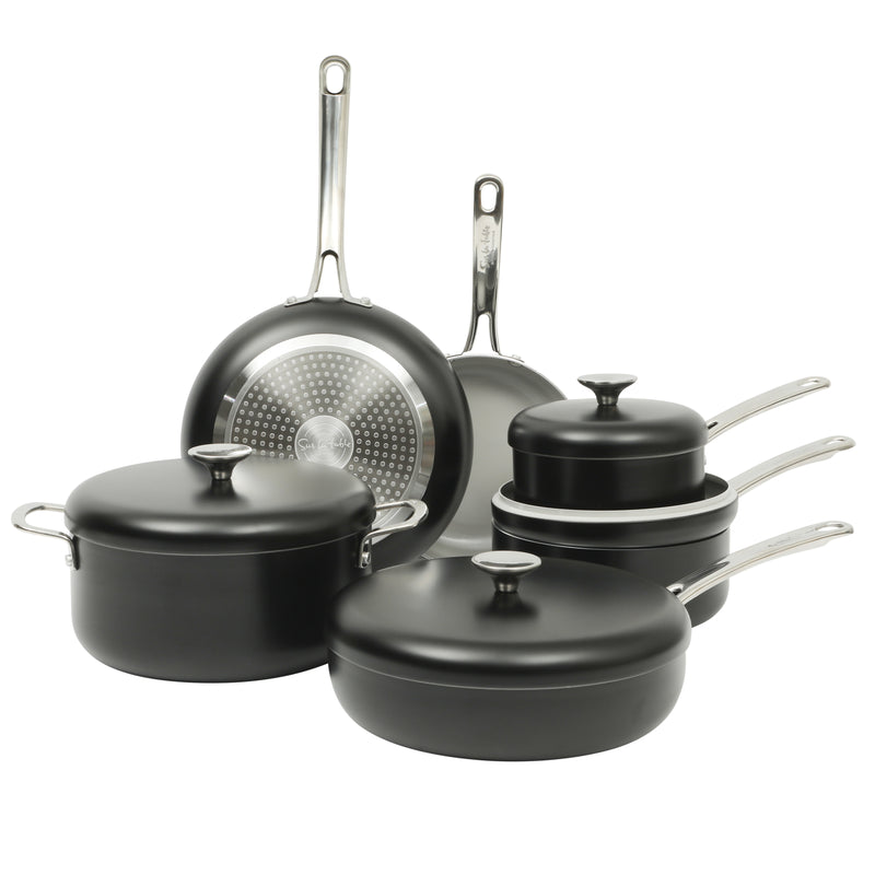 Sur la Table Kitchen Essentials Potluck Porch 10pc Aluminum Cookware Set w/ Aluminum Lid - Ceramic Interior - Induction Base - Stainless Steel Hollow Handle - Gift Box w/ Remailer