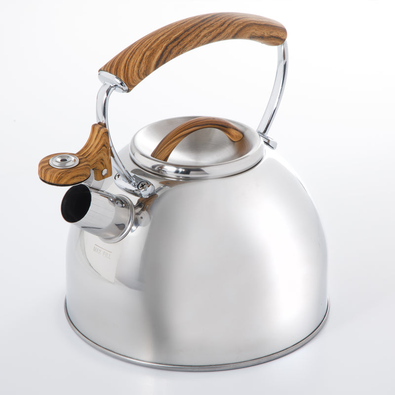Mr. Coffee Fremont 2qt Stainless Steel Tea Kettle - Metallic Polished - Wood Look Handle - Gift Box w/ Hang Tag