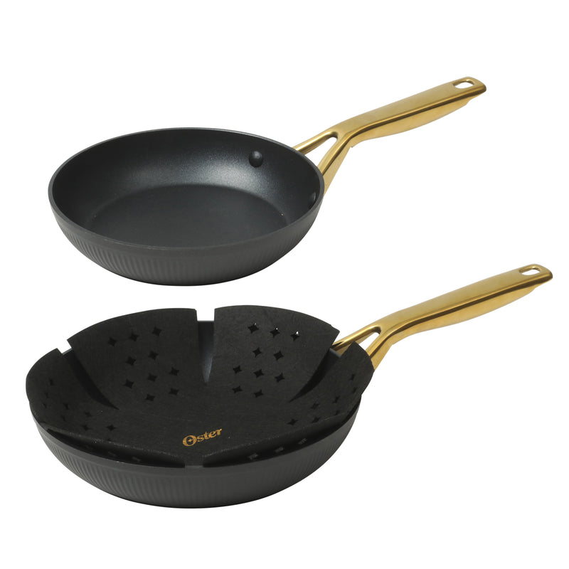Oster Abbottsford 16pc Aluminum Cookware Combo Set - Matte Black Stripe - Nonstick - CD Bottom - Stainless Steel Handle - Gift Box
