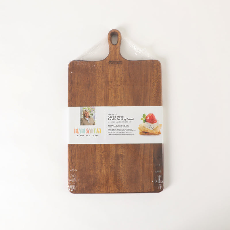 Martha Stewart Everyday Westhaven 18" x 10.3" x 0.8" Oiled Acacia Wood Cutting Board w/ Hole Hanger - Color Sleeve