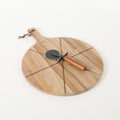 Gibson Elite Gracious Dining Pizza Cutter w/ Leather Hang Rope Serving Board - Black Coating Blade - Acacia Handle - Clam Pack w/ Window Box