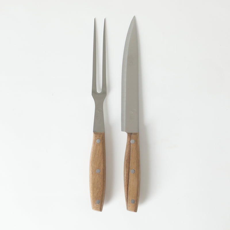 Gibson Elite Gracious Dining 3pc Carving Set w/ Acacia Wood Board - Acacia Handle - Clam Pack w/ Window Box