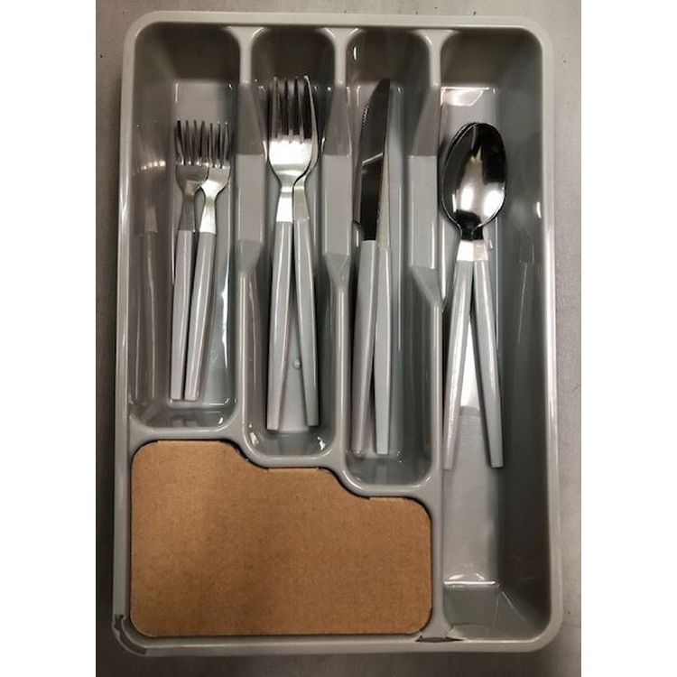 Gibson Home Edzelle 48pc Flatware Set w/ Black Plastic Tray - Service for 8 - Grey - Stainless Steel - Color Label w/ Shrink Wrap