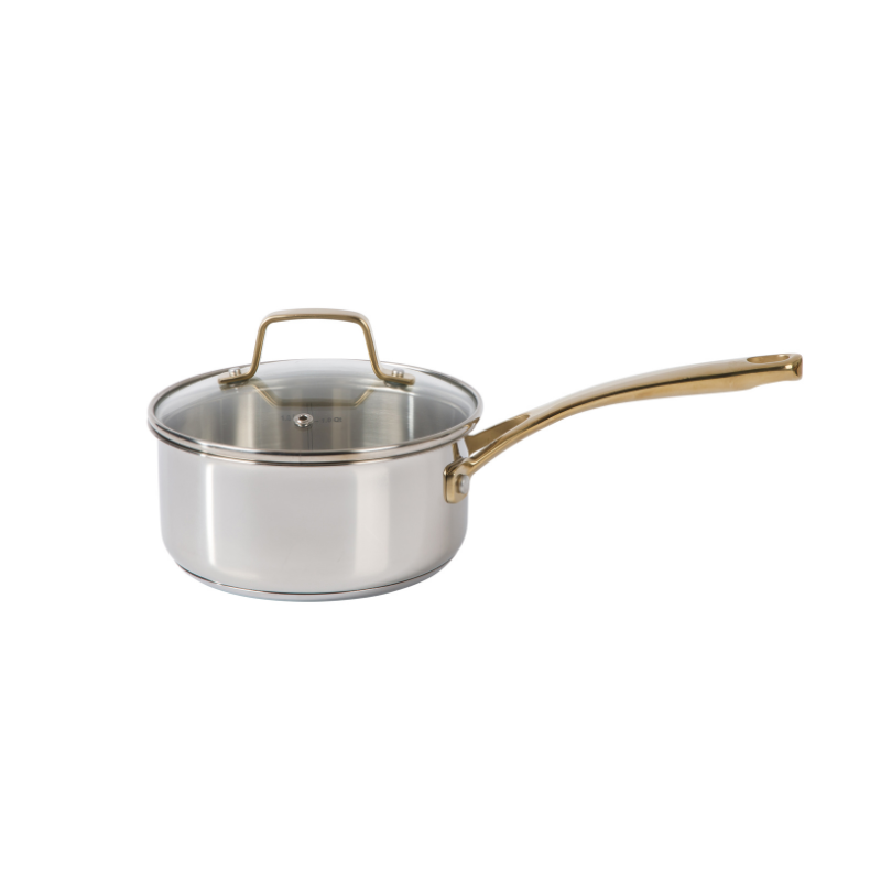 Martha Stewart Castelle 10pc Stainless Steel Cookware Set - Gold Stainless Steel Handles - Impact Bonded Base - Gift Box w/ Remailer