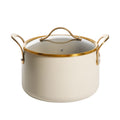 Bloomhouse 8qt Aluminum Stockpot w/ Lid - Linen - Taupe Ceramic Int - Nonstick - Induction - Cast SS Gold PVD Handle - GBX w/ RM