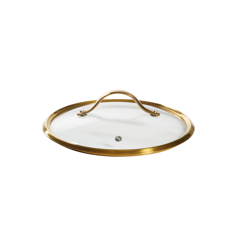Bloomhouse 8qt Aluminum Stockpot w/ Lid - Linen - Taupe Ceramic Int - Nonstick - Induction - Cast SS Gold PVD Handle - GBX w/ RM