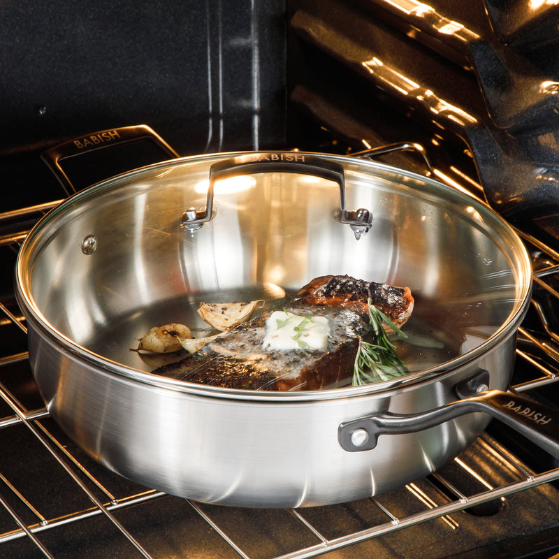 Babish - 5 Qt Saute Pan W/ Glass Lid - Ss Triply - Black Pvd Handle - Ss - Gbx With Remailer
