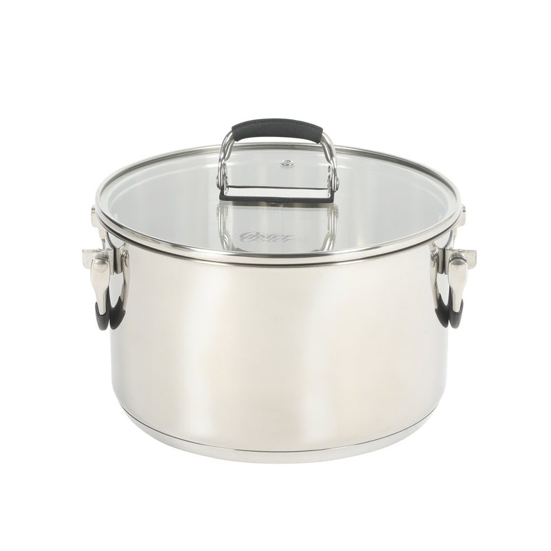 Oster Platinum Silverbolt 6pc 5-Ply Stackable Dutch Oven Set - Straight Shape - Foldable Wire Handle - Gift Box w/ Remailer