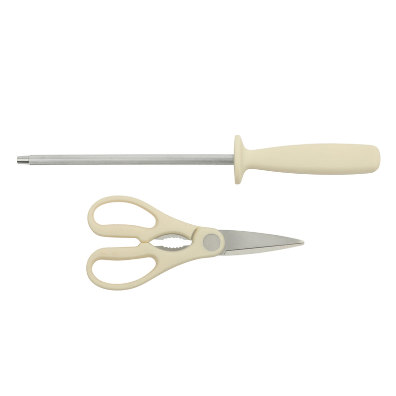 Kenmore Kane Glacier 14pc Stainless Steel Cutlery Set w/ Ashwood Block - ABS Handle - Gift Box w/ Remailer : Linen