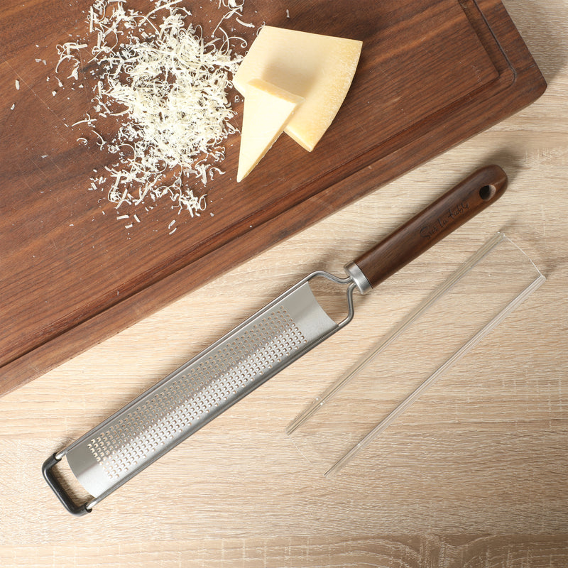 Sur La Table Kitchen Essentials Stainless Steel Long Grater - Etched Stainless Steel Blade - Black Walnut WoodHandle - Tie Card
