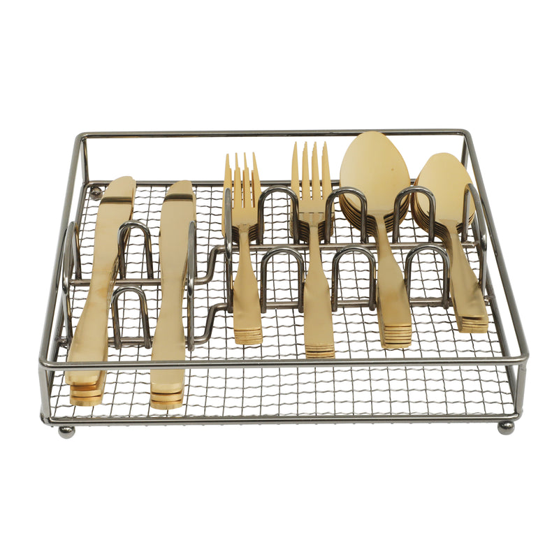 Gibson Home Abbeville 4pc Flatware Set w/ Black Wire Caddy - Service for 8 - Gold PVD - Stainless Steel - Half Box + Pet