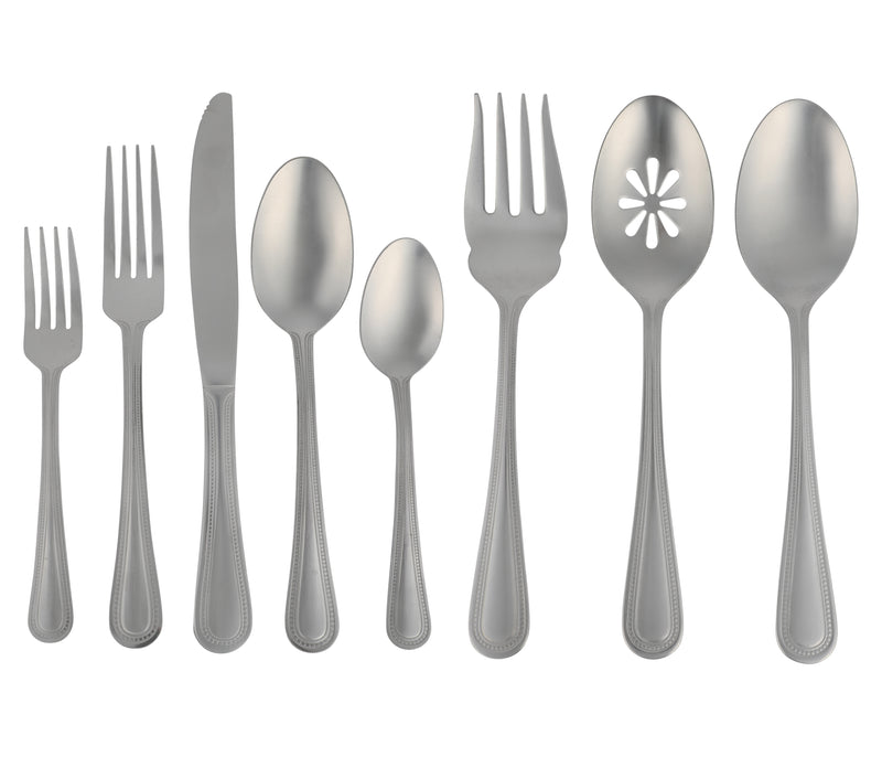 Gibson Home Sinta 87pc Stainless Steel Flatware Set - Service for 12 w/ 3 Hostess Servers - Bead Border Motif - Open Window Gift Box