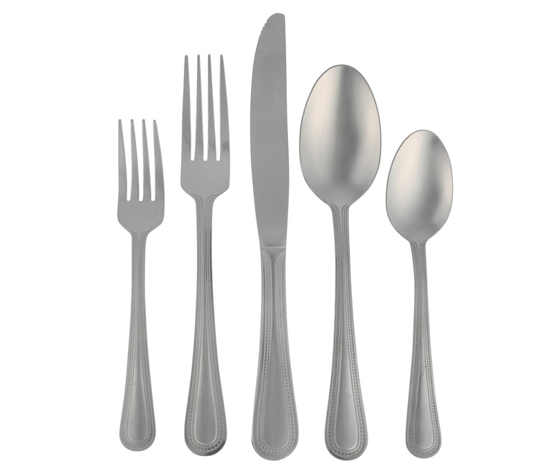 Gibson Home Sinta 87pc Stainless Steel Flatware Set - Service for 12 w/ 3 Hostess Servers - Bead Border Motif - Open Window Gift Box
