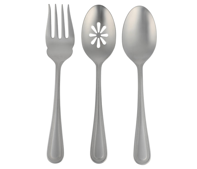 Gibson Home Sinta 87pc Stainless Steel Flatware Set - Service for 12 w/ 3 Hostess Servers - Bead Border Motif - Open Window Gift Box
