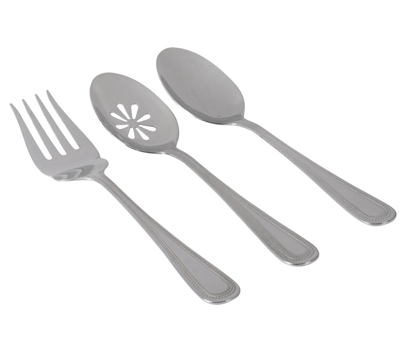 Gibson Home Sinta 87pc Stainless Steel Flatware Set - Service for 12 w/ 3 Hostess Servers - Bead Border Motif - Open Window Gift Box