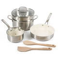 Martha Stewart Everyday Midvale 8pc Stainless Steel Cookware Set w/ Kitchen Tools - White Ceramic Interior - Gift Box w/ Remailer