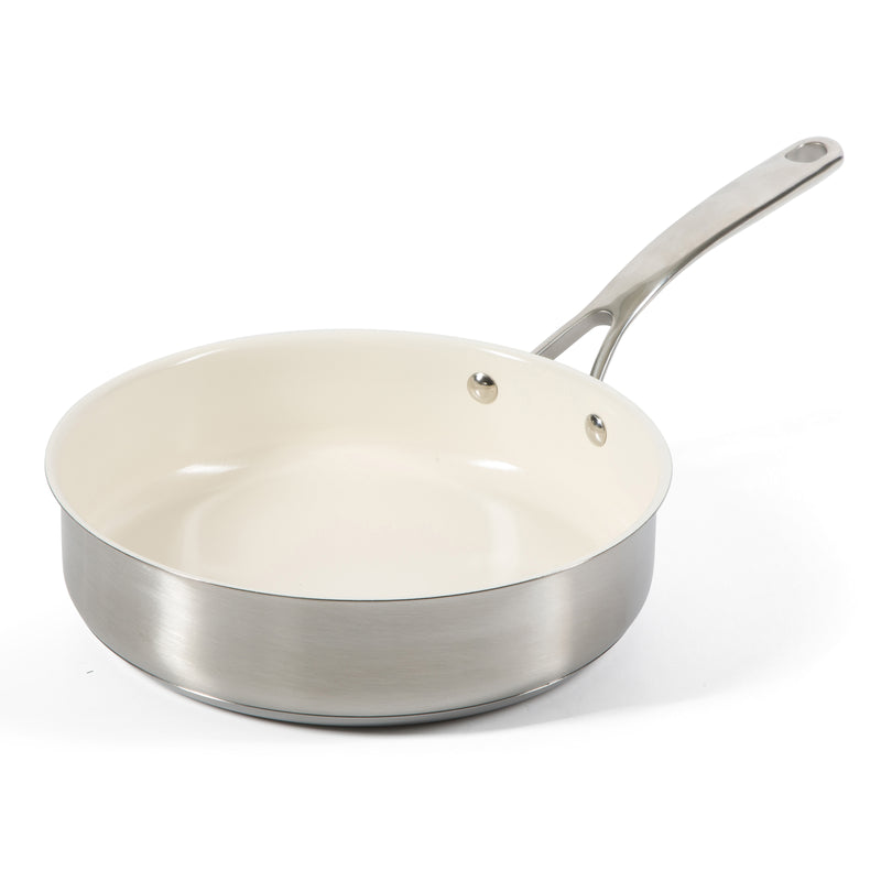 Martha Stewart Everyday Midvale 8pc Stainless Steel Cookware Set w/ Kitchen Tools - White Ceramic Interior - Gift Box w/ Remailer