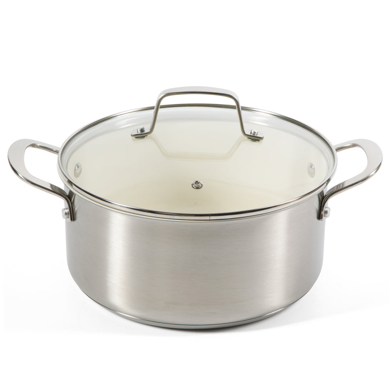 Martha Stewart Everyday Midvale 8pc Stainless Steel Cookware Set w/ Kitchen Tools - White Ceramic Interior - Gift Box w/ Remailer