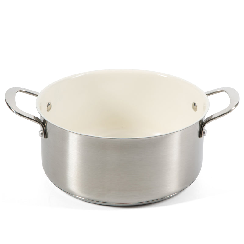 Martha Stewart Everyday Midvale 8pc Stainless Steel Cookware Set w/ Kitchen Tools - White Ceramic Interior - Gift Box w/ Remailer