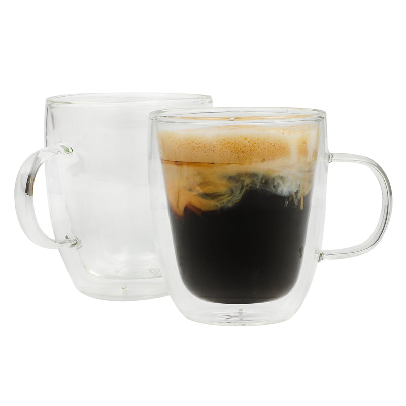 Mr. Coffee Retro Machiatto 2pc 16oz Double Wall Borosilcate Glass Mug Set - Factory Remailer