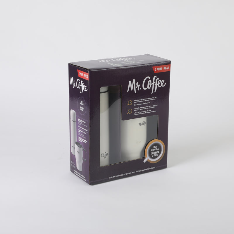 Mr. Coffee Javelin 2pc Stainless Steel 15.5oz Thermal & Stainless Steel 13.5oz Travel Mug Gift Set - Double Wall - PP - Open Window Gift Box