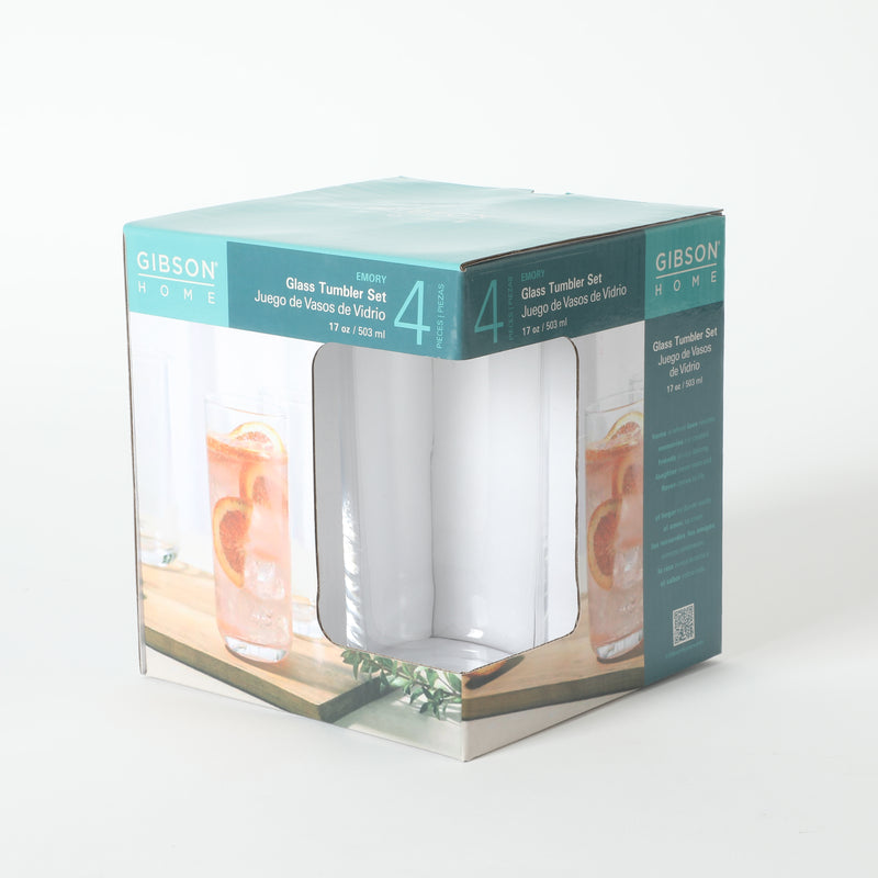 Gibson Home Emory 4pc 17oz Glass Tumbler Set - Clear - Open Window Gift Box