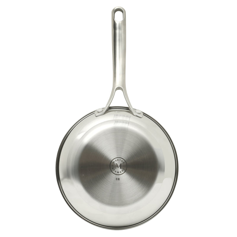 Martha Stewart Castelle 8" Stainless Steel Frying Pan - Satin Polish Interior- Gold PVD Handle - Impact Bonded Base - Color Sleeve