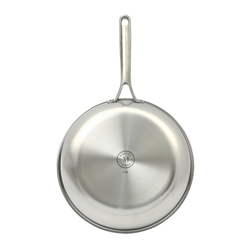 Martha Stewart Castelle 12" Stainless Steel Frying Pan - Satin Interior & Polished Exterior - Stainless Steel Handle - Color Sleeve