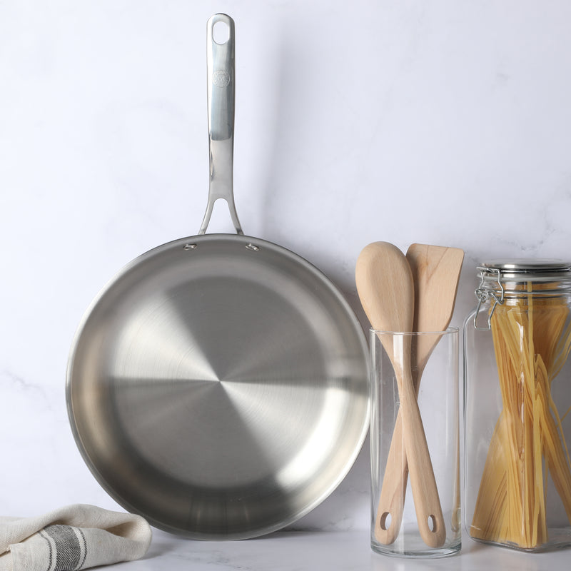 Martha Stewart Castelle 12" Stainless Steel Frying Pan - Satin Interior & Polished Exterior - Stainless Steel Handle - Color Sleeve