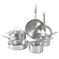 Sur la Table Kitchen Essentials Chef's Deck 10pc Stainless Steel Cookware Set - Polish Ext - Impact Bonded Base - SS Hollow Handle - GBX w/ Remailer