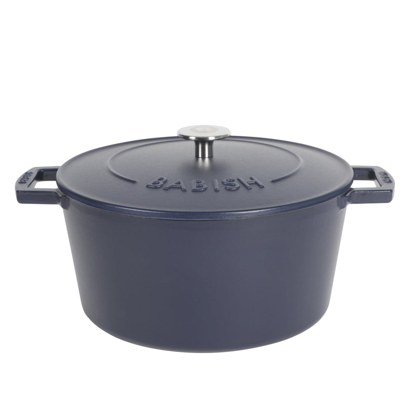 Babish - 6 Qt Dutch Oven W/ Lid - Blue - Matte Finish - Ss Knob - Cast Iron - Color Sleeve W/ Rm