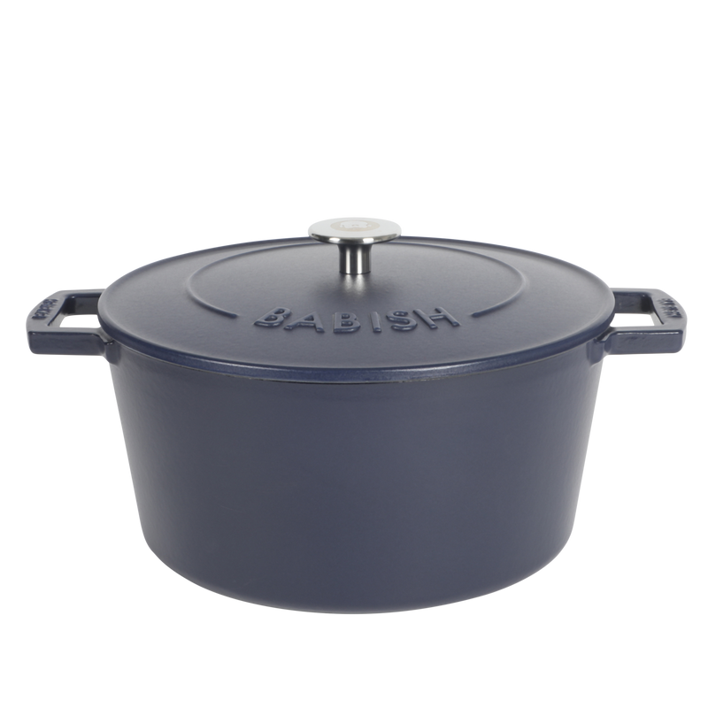 Babish - 6 Qt Dutch Oven W/ Lid - Blue - Matte Finish - Ss Knob - Cast Iron - Color Sleeve W/ Rm