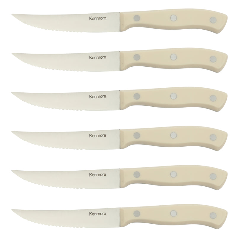 Kenmore Kane Glacier 14pc Stainless Steel Cutlery Set w/ Ashwood Block - ABS Handle - Gift Box w/ Remailer : Linen