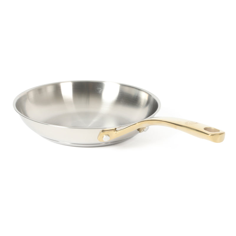 Martha Stewart Castelle 8" Stainless Steel Frying Pan - Satin Polish Interior- Gold PVD Handle - Impact Bonded Base - Color Sleeve