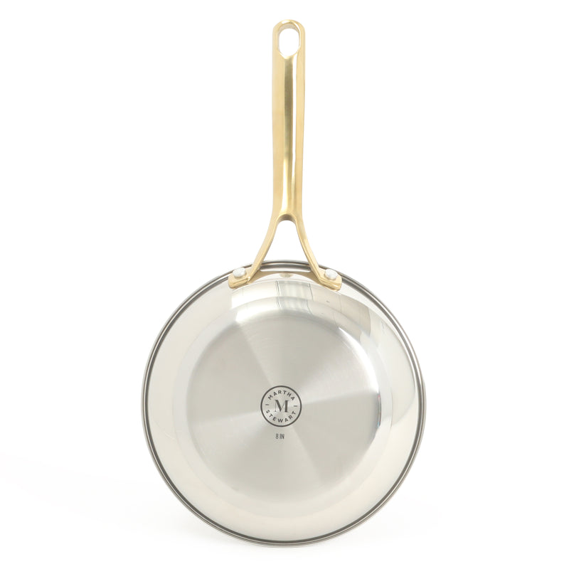 Martha Stewart Castelle 8" Stainless Steel Frying Pan - Satin Polish Interior- Gold PVD Handle - Impact Bonded Base - Color Sleeve