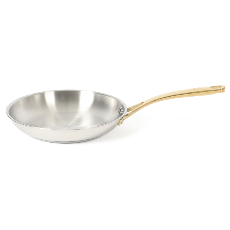 Martha Stewart Castelle 9.5" Stainless Steel Frying Pan - Satin Polish Interior - Gold PVD Handle - Impact Bonded Base - Color Sleeve