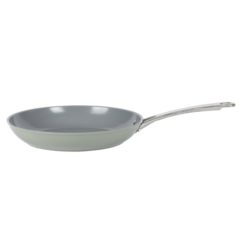 Sur La Table Kitchen Essentials Gourmet Cuisine 12" Forged Aluminum Frying Pan - Grey Ceramic Titanium Interior - Induction Base - Stainless Steel Hollow Handle - Color Sleeve