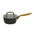 Oster Abbottsford 2.5qt Aluminum Saucepan w/ Flat Glass Lid - Matte Black Stripe - Nonstick - CD Bottom - Stainless Steel Gold Handle - Color Sleeve