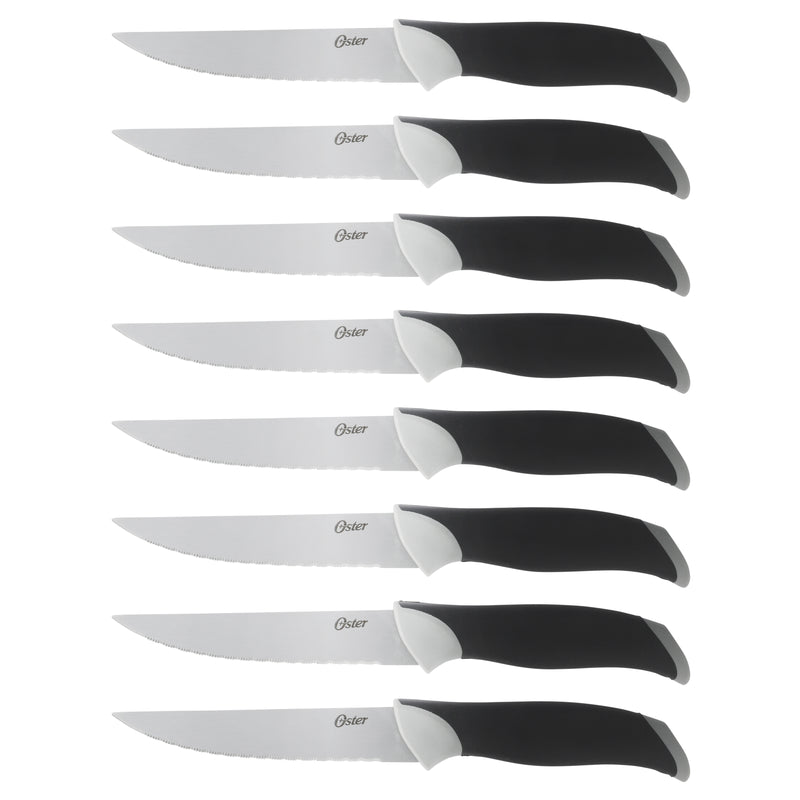 Oster Lindbergh 22pc Stainless Steel Cutlery Set w/ Black Wood Block - Grey/Black - TPR/PP Handle - Gift Box