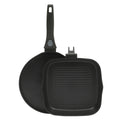 Oster Smarthandle Advance 3 pc Forged Aluminum 10" Round Pancake Pan & 9.5" Square Grill w/ Detachable Handle - Matte Black - Non-Stick Interior - Induction Base - Bakelite Handle - Gift Box (Open Window)