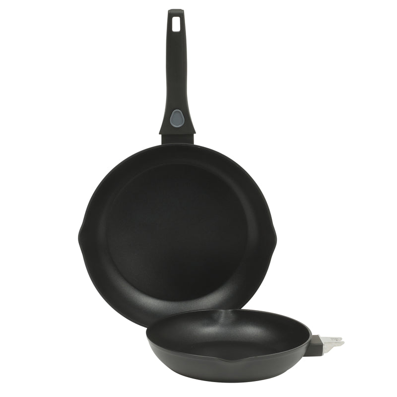 Oster Smarthandle Advance 3pc Forged Aluminum 11" & 9" FryingPan Setw/ Detachable Handle - Matte Black - Non-Stick Interior- Induction Base - Bakelite Handle - Gift Box (Open Window)