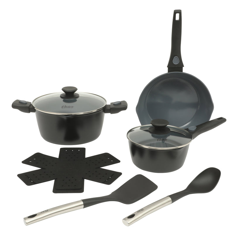 Oster Smarthandle Advance 13pc Forged Aluminum Cookware Combo Set - Ceramic Non-Stick Interior - Induction Base - Detachable Bakelite Handle - Gift Box