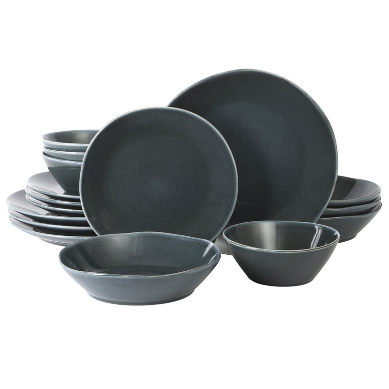 Bloomhouse Montecito Breeze 16pc Double Bowl Dinnerware Set - Reactive Glaze - Stoneware - Gift Box w/ Remailer