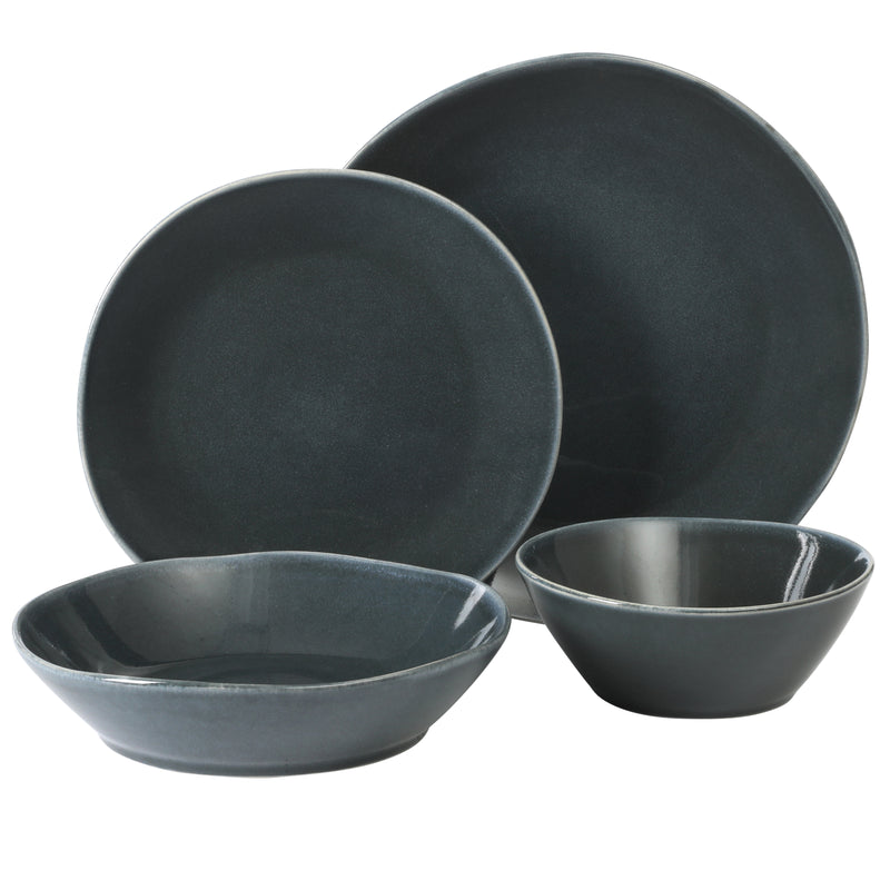 Bloomhouse Montecito Breeze 16pc Double Bowl Dinnerware Set - Reactive Glaze - Stoneware - Gift Box w/ Remailer