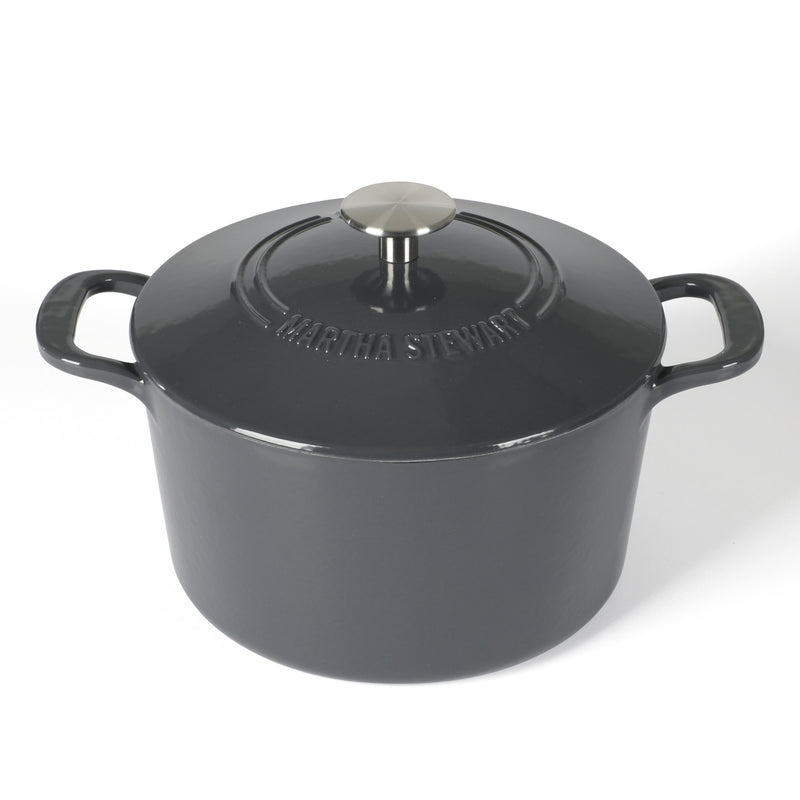 Martha Stewart Gatwick 4qt Enamel Cast Iron Dutch Oven w/ Lid - Warehouse Remailer (Black / Grey)