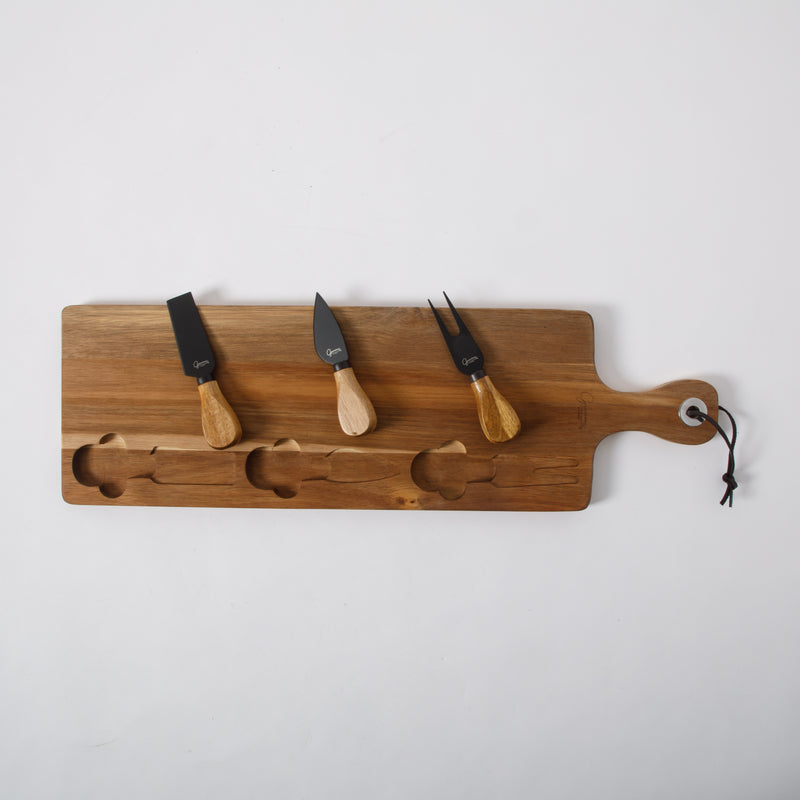 Gibson Elite Gracious Dining 4pc Cheese Knife Set w/ Acacia Serving Board - Black Nonstick Stainless Steel Blade - Acacia Handle - Acacia Wood - Clam Pack w/ Window Box