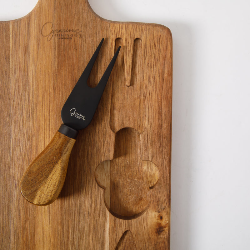 Gibson Elite Gracious Dining 4pc Cheese Knife Set w/ Acacia Serving Board - Black Nonstick Stainless Steel Blade - Acacia Handle - Acacia Wood - Clam Pack w/ Window Box